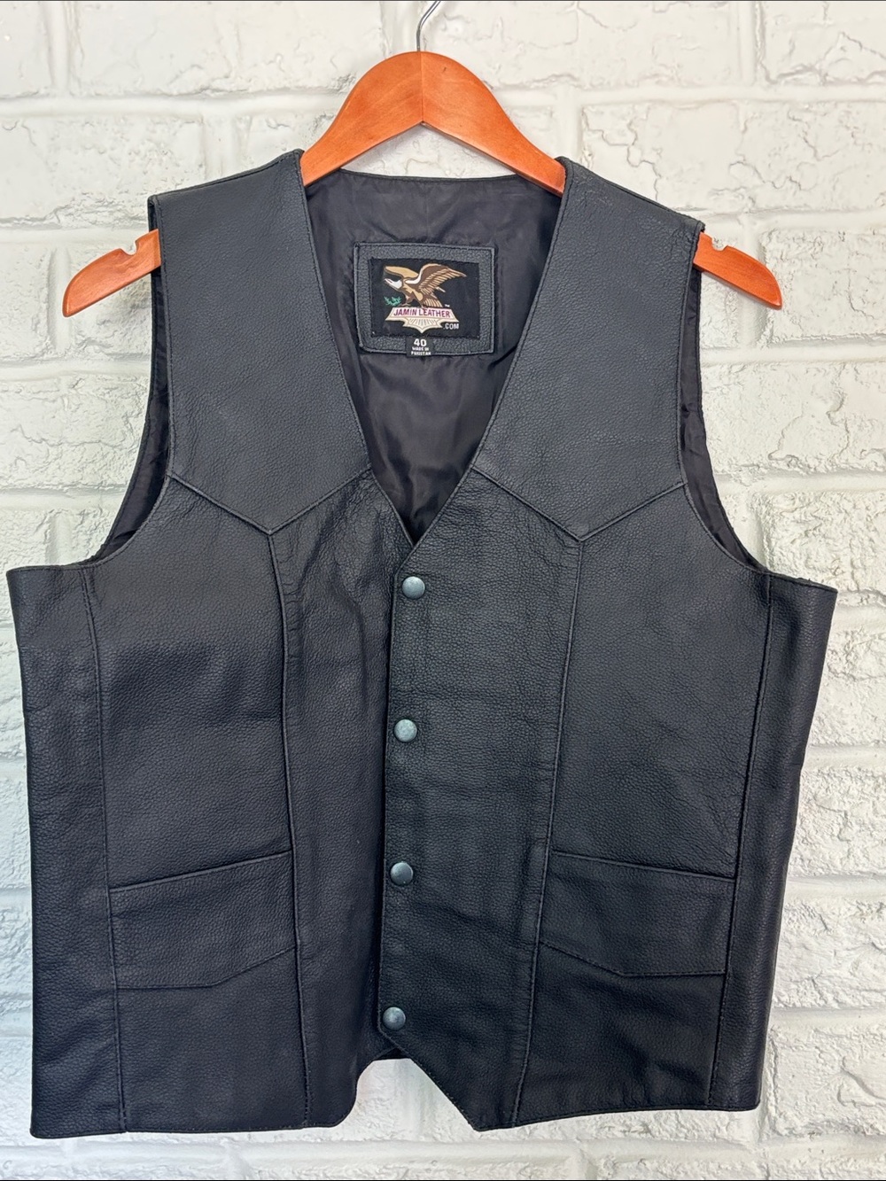 Jamin Leather Mens Black Leather Vest Size 40